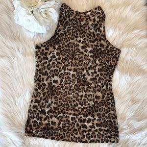 Milano Top Sz Sm CHEETAH LEOPARD Ruffle Sleevless